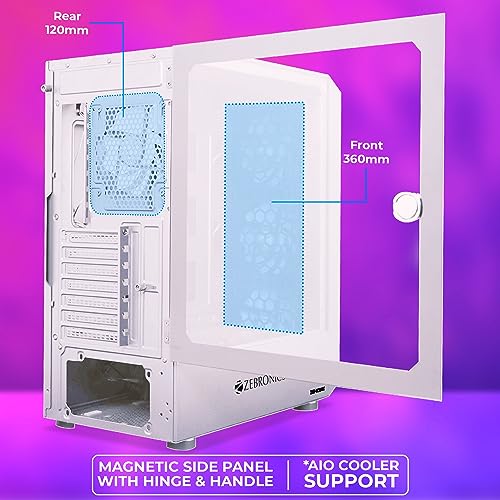 Image of ZEBRONICS Hornet Mid-Tower Premium Gaming Cabinet -, ATX, 4 ARGB Fan, LED Control Switch, Window Tempered Glass Panel, USB 3.0, Top AIO Cooler Support, Magnetic Dust Filter (White)