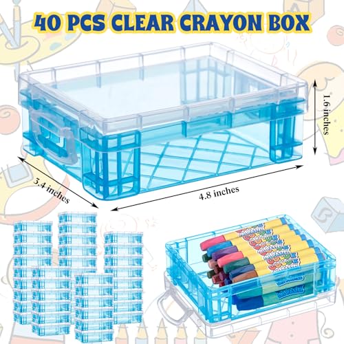 Image of Suzile 40 Pcs Plastic Crayon Boxes Holds 24 Crayon with Snap Lid Storage Container Clear Stackable Case for School Office Classroom Supplies Pen Pencil Craft(Blue)