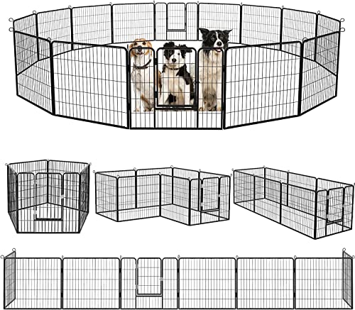 OFIKA Heavy Duty Metal Dog Playpen for Medium/Small Animals, 16 Panels 32" Height x 27" Width, Dog Fence Exercise Pen with Doors, Pet Puppy Outdoor Playpen Pen for Outdoor, Indoor, RV, Camping, Yard