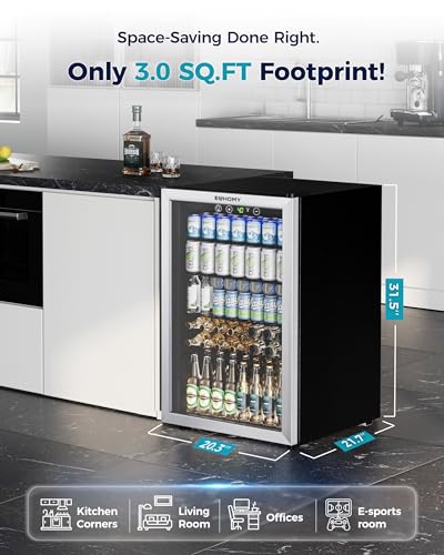 Image of EUHOMY 4.5 Cu.ft Beverage Refrigerator and Cooler, 145 Can Mini fridge with Glass Door for Soda Beer Wine, Small Drink Dispenser with Digital Adjustable Thermostat for Home Office Bar