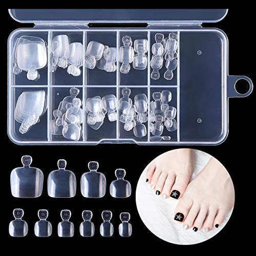 Fake Toenail Tips Acrylic Clear Toe Nail Tips Full Cover for DIY Salon Foot Decoration Manicure Tools with Box (100Pcs)