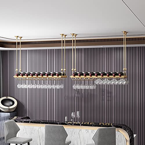 Étagère à bouteilles de vin de plafond en métal industriel 80cm avec porte-verre suspendu