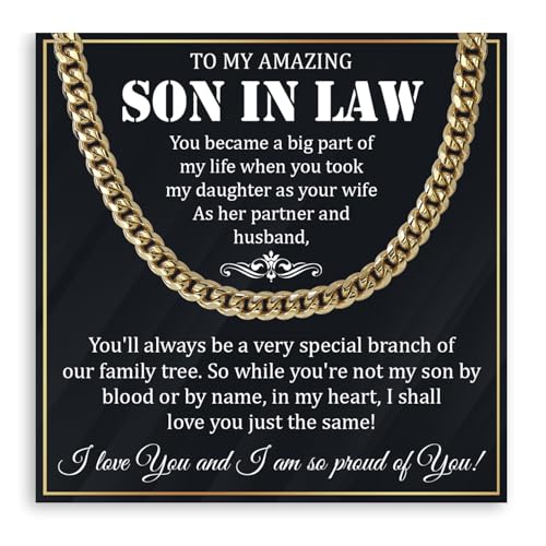 Son In Law Necklace From Mom, Son In Law Gifts From Mother, Cuban Chain Necklace With Message Card For Him On Wedding Birthday Christmas Anniversary2