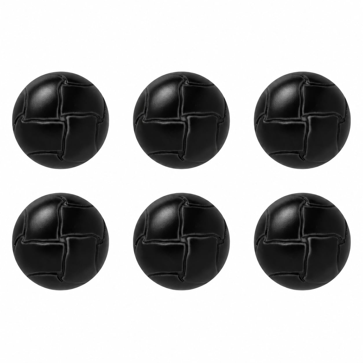 Pack of 6 Black 15mm Football Style Nylon Shank Buttons for Coats, Jackets Cardigans Upholstery Round Leather Look Finish 24L