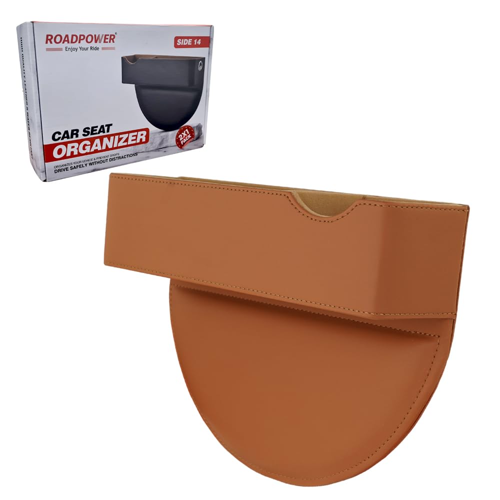 ROADPOWER (2 Pack) Car Seat Gap Filler, Multifunctional seat Gap Filler, Seat Gap Storage Box, Console Side Extra Pouchs with USB Car Charger, Auto Accessories for Cellphone Wallet Key (Brown)