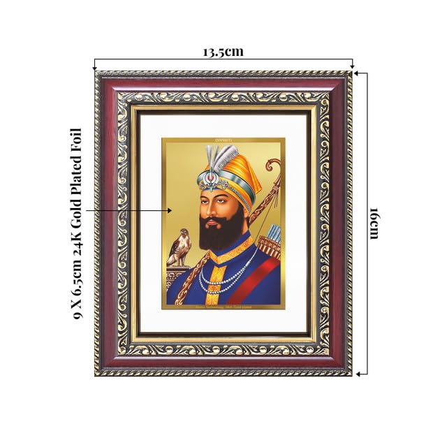 Image of DIVINITI Guru Gobind Singh Ji 24K Gold Plated Foil Wall and Tabletop Photo Frame for Home Decor, Puja Room, Luxury Gifting | DG Frame 105 S1 (16x13.5 CM)
