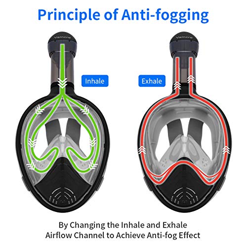 Vaincre 180° Full Face Snorkel Mask with Panoramic View Anti-Fog, Anti-Leak with Adjustable Head Straps - See Larger Viewing Area Than Traditional Masks for Adult (Black, Large/Extra Large)