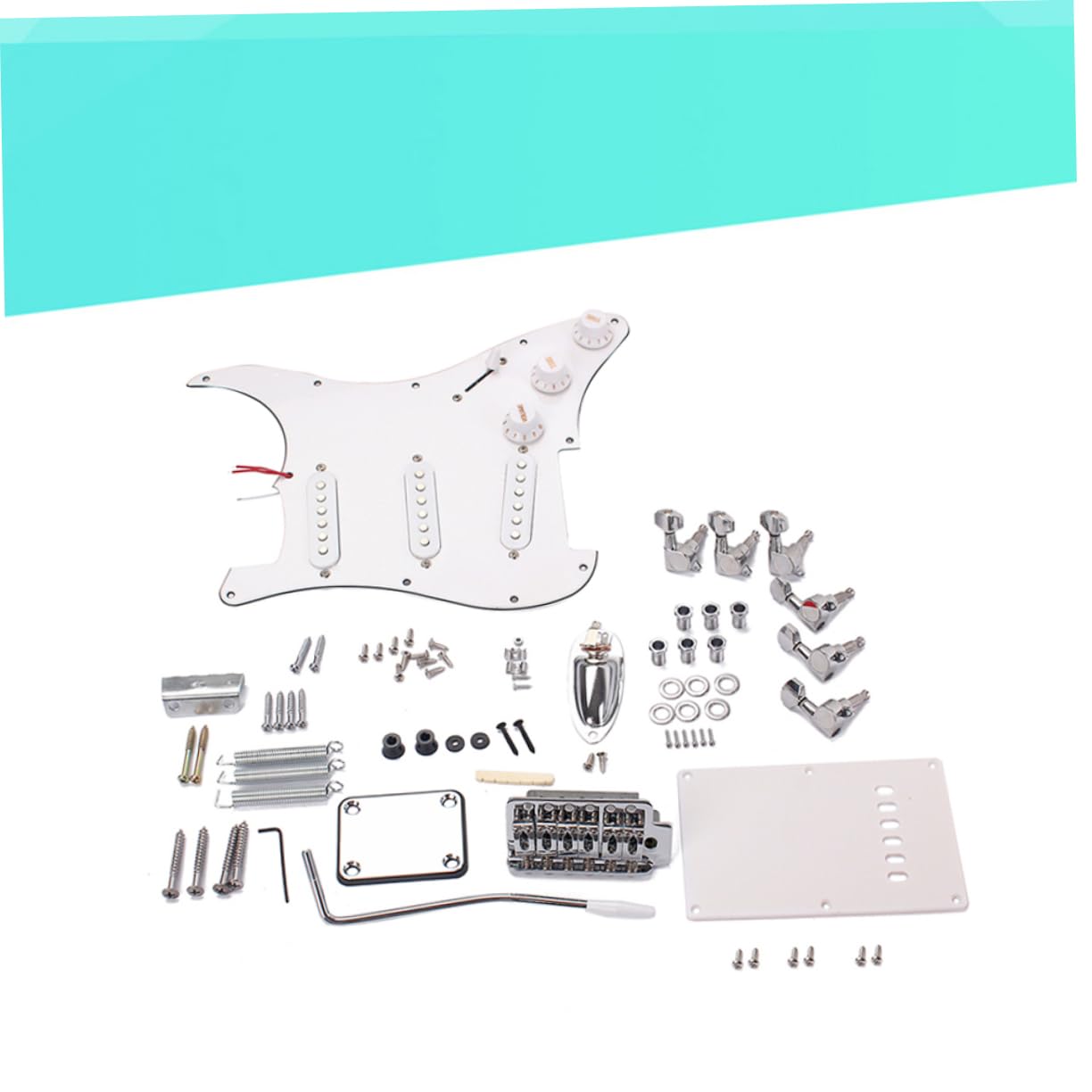Kit Completo Chitarra Elettrica St Stile Con Accessori Ponte Tremolo Pickup Singoli e Controlli Volume Tono Facile Da Assemblare Colore Bianco