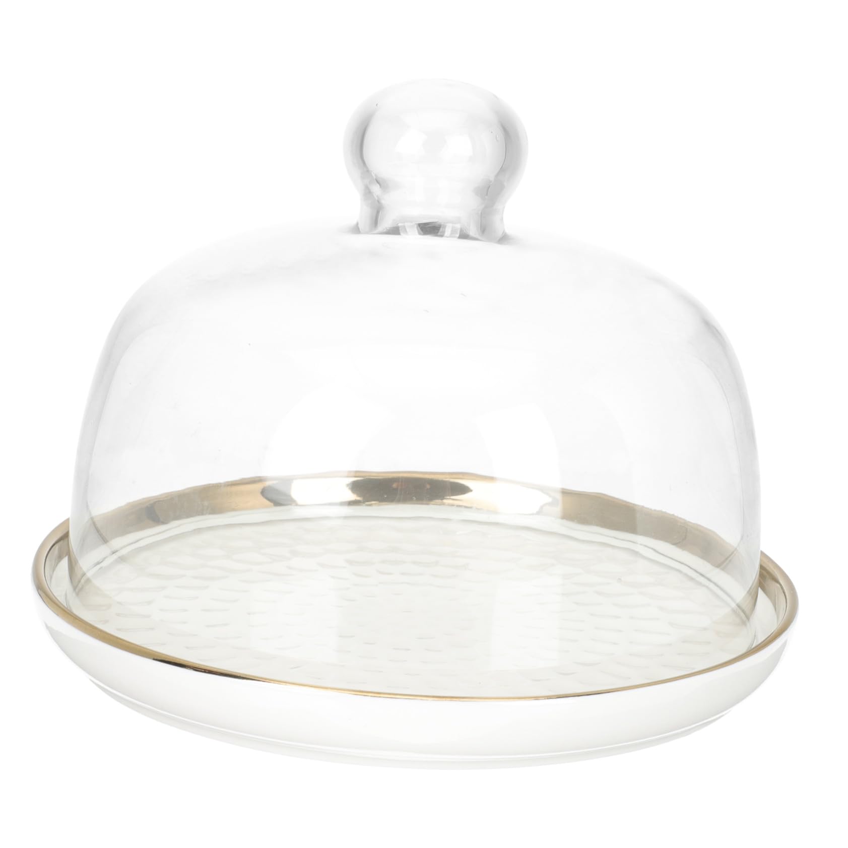 Assiette à dessert avec couvercle verre transparent cloche à gâteau céramique blanche 20cm