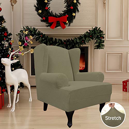 Image of Easy-Going Stretch Large Wingback Chair Sofa Slipcover Khaki