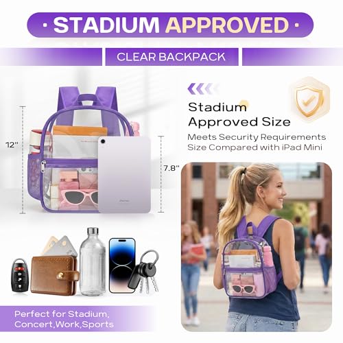 Image of Oraben Clear Backpack for Stadium Events Stadium Backpack 12x6x12 Clear Bag | 0.4mm Thick PVC, Durable Material,2 Side Pockets,Great for Park, Festivals, Sporting Events and Daily Use