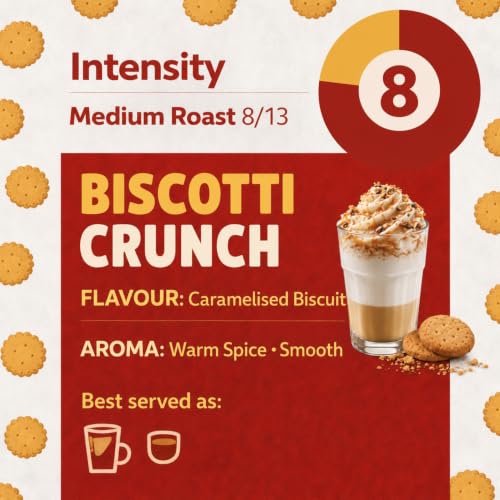 Image of Caramelly Biscotti Crunch Flavoured Nespresso Compatible Coffee Capsules, 10 Pods, Intensity - 8 | Medium Roast | Aluminium Coffee Pods