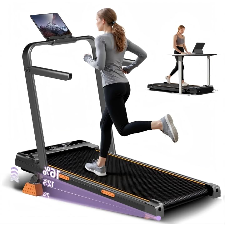 Cinta de Correr portátil Plegable 4 en 1 de 3.0 HP con asa para Oficina, 14% de inclinación Debajo del Escritorio, 136 kg, Capacidad de 7 Capas de amortiguación