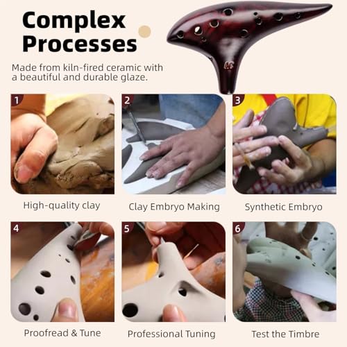 Image of Ocarina,Strawfire12 Hole Ocarina Instrument,Alto C Ceramic Ocarina With Song Book Strap for Beginner Gift Idea(Black)