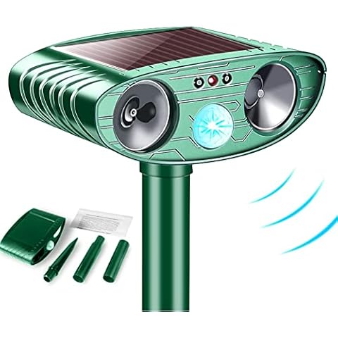 YurDoca Cat Repellent, Solar Powered Waterproof Animal Deterrant, Solar Powered Deterrent with Motion Sensor and Flashing Lights Outdoor Solar Farm Garden Yard Device, Dogs, Cats, Birds Cover