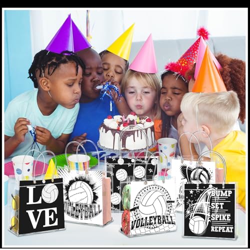 Image of Teenyyou 24 Pcs Volleyball Clear Gift Bags with Handles Volleyball Goodie Bags Sport Theme Party Favor for Team Snack Birthday Gifts