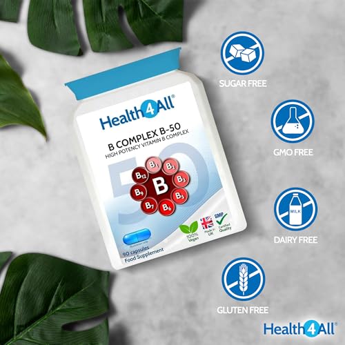 Health4All Vitamin B Complex B-50 90 Capsules, 3 Months Supply, High Potency Vegan B-Complex with PABA | Support Cognitive Functions, Energy, Tiredness & Fatigue | Made in UK (not Tablets) - Image 6