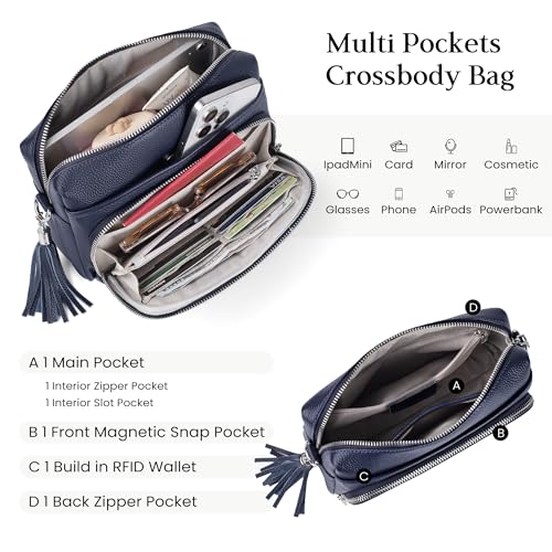 befen Genuine Leather Crossbody Bags for Women, Woman Crossbody Shoulder Purses Bag Travel Purse with Built in RFID Blocking Wallet Hobo Crossbody Bags for Women with 2 Shoulder Straps,4