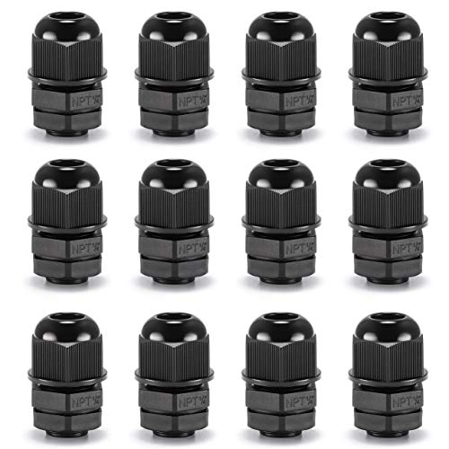 Presse-étoupe étanche IP68 en nylon noir Qilipsu avec écrou réglable 1/4 NPT isolant - 2