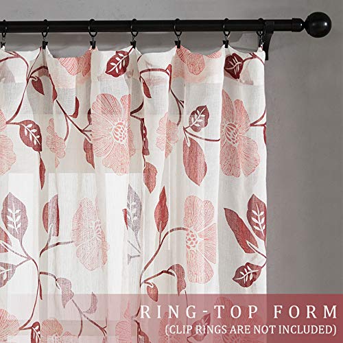 Mrtrees Sheer Tier Curtains Kitchen 24 Inches Long Burgundy Red Flower & Leaves Printed Flax Linen Blend Textured Cafe Curtains Half Window Curtains Bathroom 2 Panels Rod Pocket Print Short Curtains #TOP2