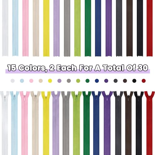 Image of Invisible Zipper, DOITEM 30pcs 50cm /20 Inch Invisible Multicolor Nylon Coil Zippers for Sewing and Crafts 15 Colors