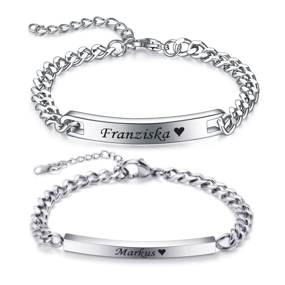 ID Edelstahl Partner Armbänder + Gravur nach Wunsch Partnerarmbänder mit Box