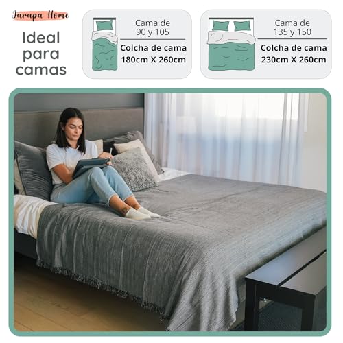 Miniatura 4 de Colcha Multiusos: Plaid Sofa, Manta Foulard, Cubre Cama, Foulard Para Sofas De Algodón Y Otras Fibras Acabado De Calidad Fabricado En España. Gris Oscuro Jasp. 06, 230x260cm