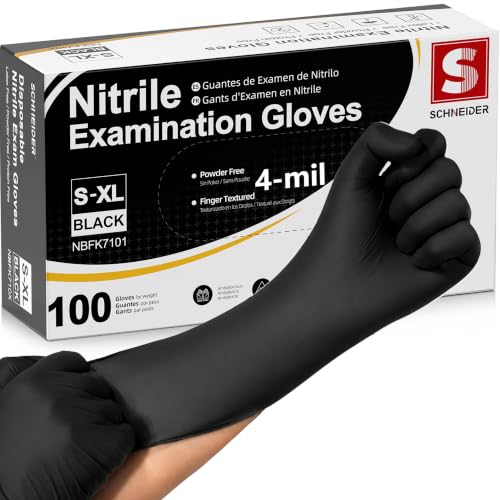 Schneider Medical Nitrile Exam Gloves, 4 Mil Black...