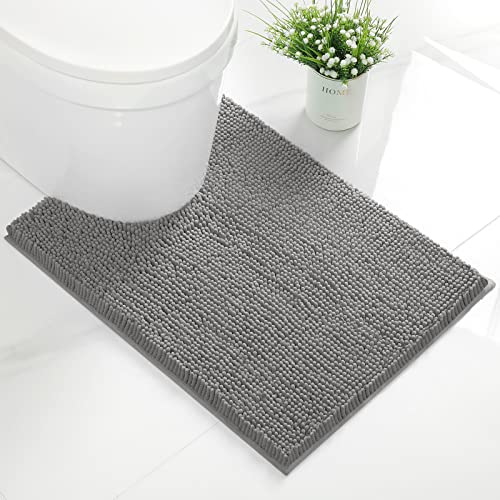 Tapis de WC en tissu chenille doux - Tapis de sol antidérapant en forme de U absorbant Tapis de salle de bain pour WC, 50 x 60 cm, gris Cover