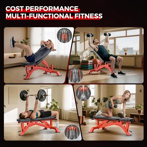 Image of Weight Bench, Adjustable Workout Bench for Home Gym Full Body Workout, 1300LBS Weight Capacity Bench Press, Flat /Incline Bench with 33 inch Extra-Long Backrest & Wheels
