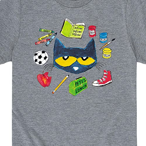 Pete the Cat - with School Stuff - Youth Short Sleeve Graphic T-Shirt - Size Small Athletic Heather3
