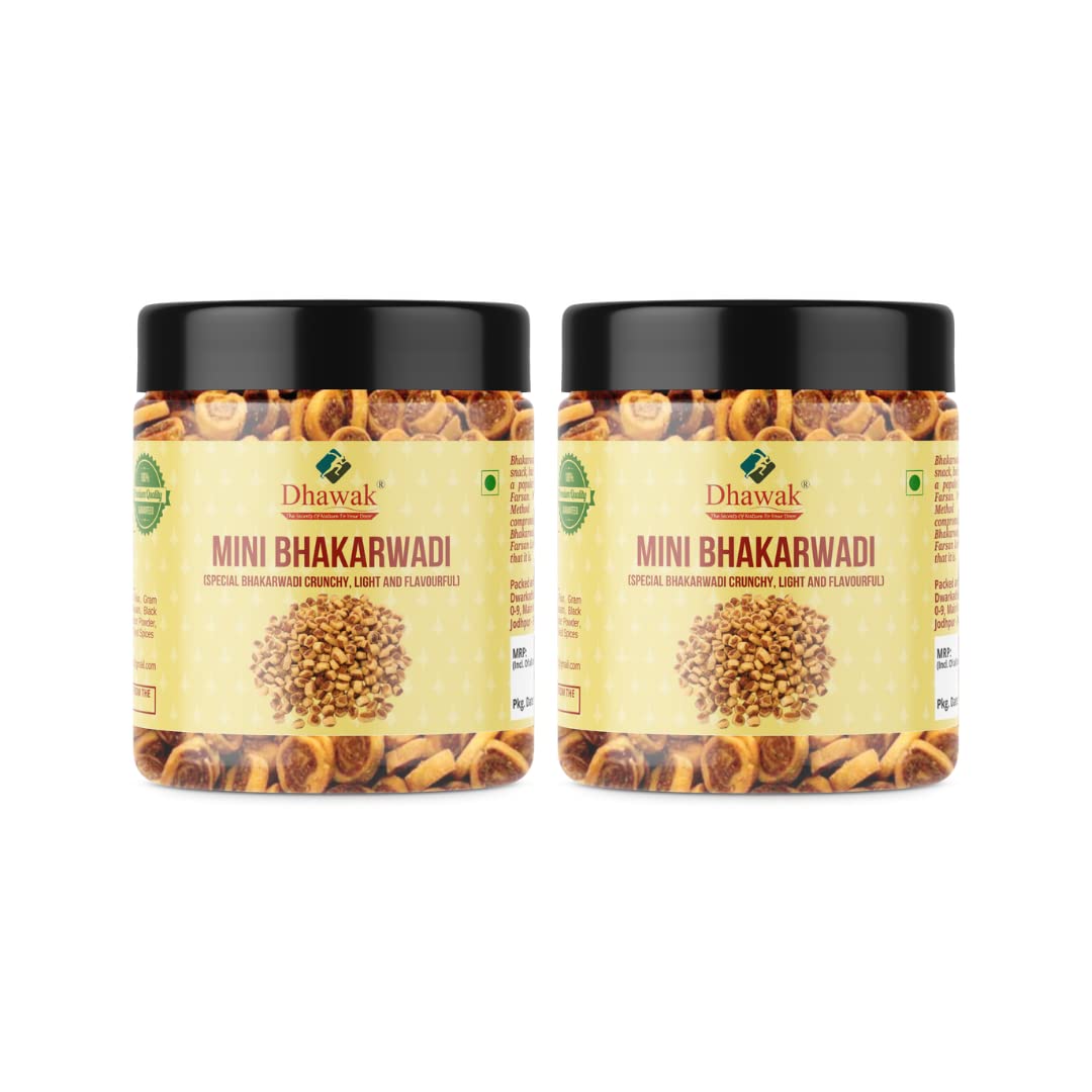 Dhawak Combo Pack of Gujrati Mini Bhakarwadi 200 gms Each Total 400 gms (Crunchy and Tasty) Jar Pack