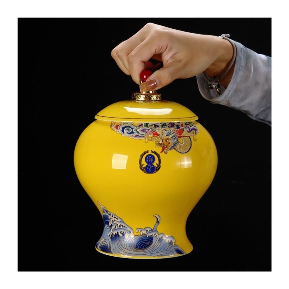 Puszka na herbatę, Luksusowy pojemnik do zamykania gospodarstwa domowego Czarna herbata Zielona Duży słoik przechowywania Wysokiej jakości ozdoby ceramiczne(L)