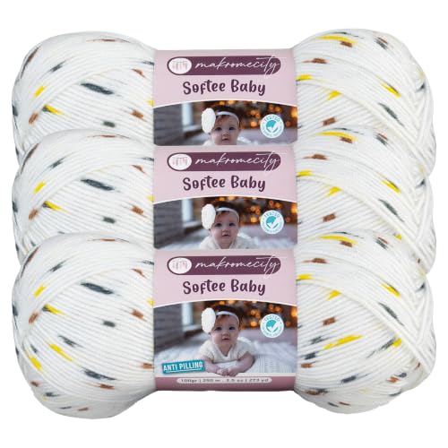 Image of Makromecity Softee Baby Yarn,%100 Premium Anti-Pilling Acrylic, 3.5 Oz, 273 yd (100gr /250 mt), Soft Yarn for Crocheting and Knitting (Honey Bee, 3 Skeins)