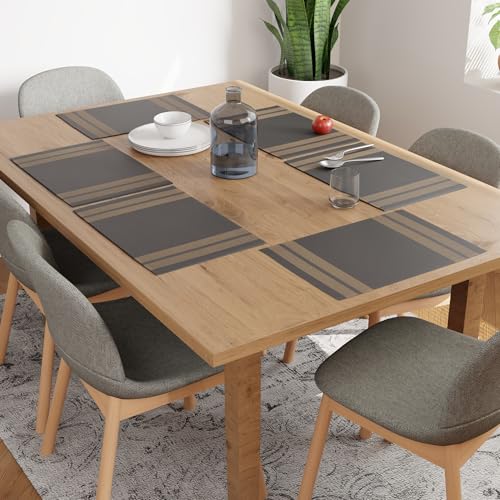 Image of Encasa XO Dining Table Mats Set of 6, Ribbed Cotton Table Mat 46x32 cm | Handmade Heat Resistance Table Placemats, Non Slip, Washable & Durable Place Mat for Centre Table, Living Room Ladder Grey