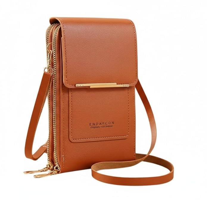 Image of VKR Women's Leather Crossbody Phone Purse with Touchscreen Pocket - Anti-Theft Mobile Sling Bag with Adjustable Shoulder Strap, Card Slots, Zipper Compartments & Compact Wallet for Daily Travel