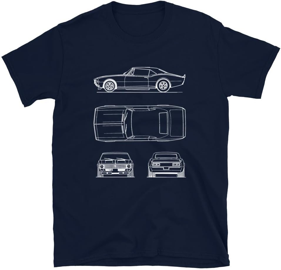 Chevy Camaro 68 Mens Retro American Muscle Race Car Blueprint T-Shirt