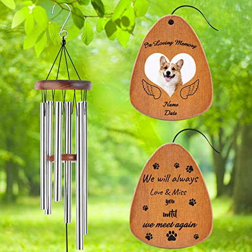 Image of Personalized Custom Wind Chimes Memorial Gift for Loss of Loved One Mother Dad Mom Dog Pets Customized Outdoor Sympathy Wind Chimes with Photo Text