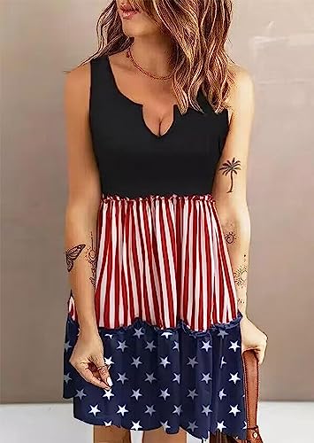 Image of Ditsy Floral Color Block Ruffled Sleeveless Mini Dress Womens Casual Sleeveless Loose Flowy Swing Shift Summer Dress