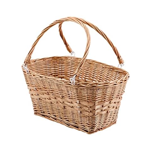 YAHUAN Rectangular Wicker Storage Baskets with Collapsible Handles, Hand Woven Wicker Basket for Shopping Picnic Garden Easter Candy Cover