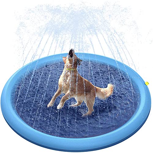 Alfombra de juegos de agua de 200 cm, para exteriores, para mascotas, aspersor de agua, plegable, juego de agua, para jardín, piscina, juguete acuático para perros (azul)