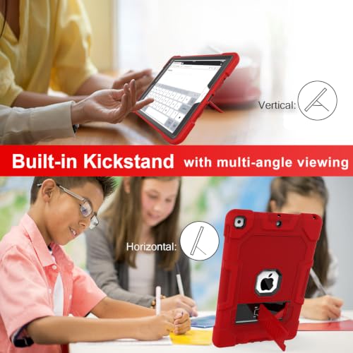 Image of TIMISM iPad 9th /8th /7th Gen 10.2 Inch Case 2021 /2020 /2019, Red+Black | Kickstand, Heavy Duty Shockproof, Hybrid Three Layer Protective Cover