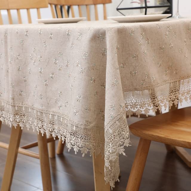 Nappe à carreaux en coton et lin NATOU avec dentelle élégante