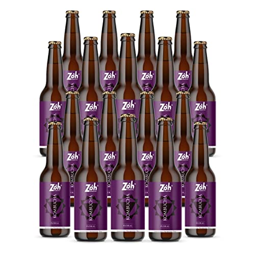 Image of Zoh Probiotics Floral Kombucha | Tea with detoxifying acids, and digestive enzymes. Raw, unfiltered, and unpasteurized with Mother. Made with Real BluePea & Mixed Florals (330 ml, Pack of 18)