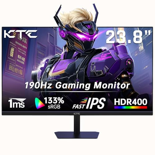 KTC Monitor Gaming 24 Pollici, FHD 1080P@180Hz (OC 190Hz) con pannello Fast IPS, Tempo di Risposta 1ms, FreeSync/G-Sync, HDR400, 133% sRGB, HDMI 2.0 / DP 1.4, Filtro Anti-Luce Blu, VESA 100×100