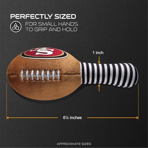 Image of San Francisco 49ers Plush Football Rattle by Smilo - Officially Licensed NFL Baby Rattle Toy - Soft Baby Rattle with Bell - for Babies and Toddlers from 3 Months