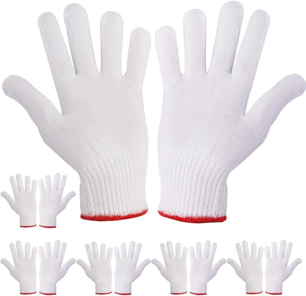 Showay Hand Working Gloves Safety Grip Protection Work Men Women Bbq Thicker IndUStry Knitted Cut Repair Durable String Knit Light Weight For Thick Cotton (6 Pairs)