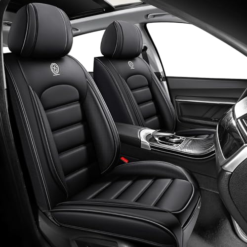 Image of Front Seat Covers for Volkswagen Golf SportWagen 2015-2019, Black | Premium Leather, waterproof full coverage, non-slip and scratch-resistant, front-seat protection for daily commuting