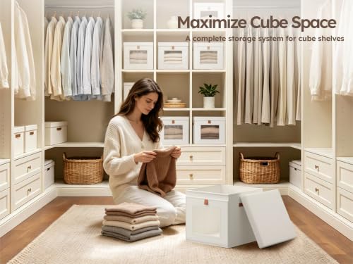 Image of Homsorout Cube Storage Bins with Lids - Front Opening, Clear Window, 2 Pack | 11.8 inch Cube Fit, Stackable Design, Foldable Storage, Dust Protection, Easy Carry Handles, Ideal for Closet, Shelf, Dorm & RV