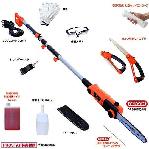 YARD FORCE 高枝切り電動チェーンソー Vmax 「 ESN25A-JP 」25cm径太高枝切断・ 700W ハイパワー動力・100V電源コード仕様 +「保護メガネ(切かす対策)・軍手・ソーオイル(日本製増量オイル付)・ OREGON 純正丸ヤスリ・ノコギリ・結束ロープ付」 高枝チェーンソー ヤードフォース YARDFORCE 【Prostar/Pack】 2枚目